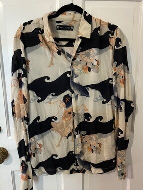 LIKE NEW AllSaints  Button-Up Shirt in Cream, Black & Tan Print